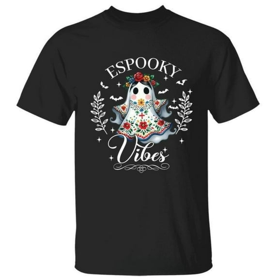 Mexican Ghost Graphic Tee Espooky T Shirt Tops Casual Comfortable Short Sleeve Round Neck Black S-5XL