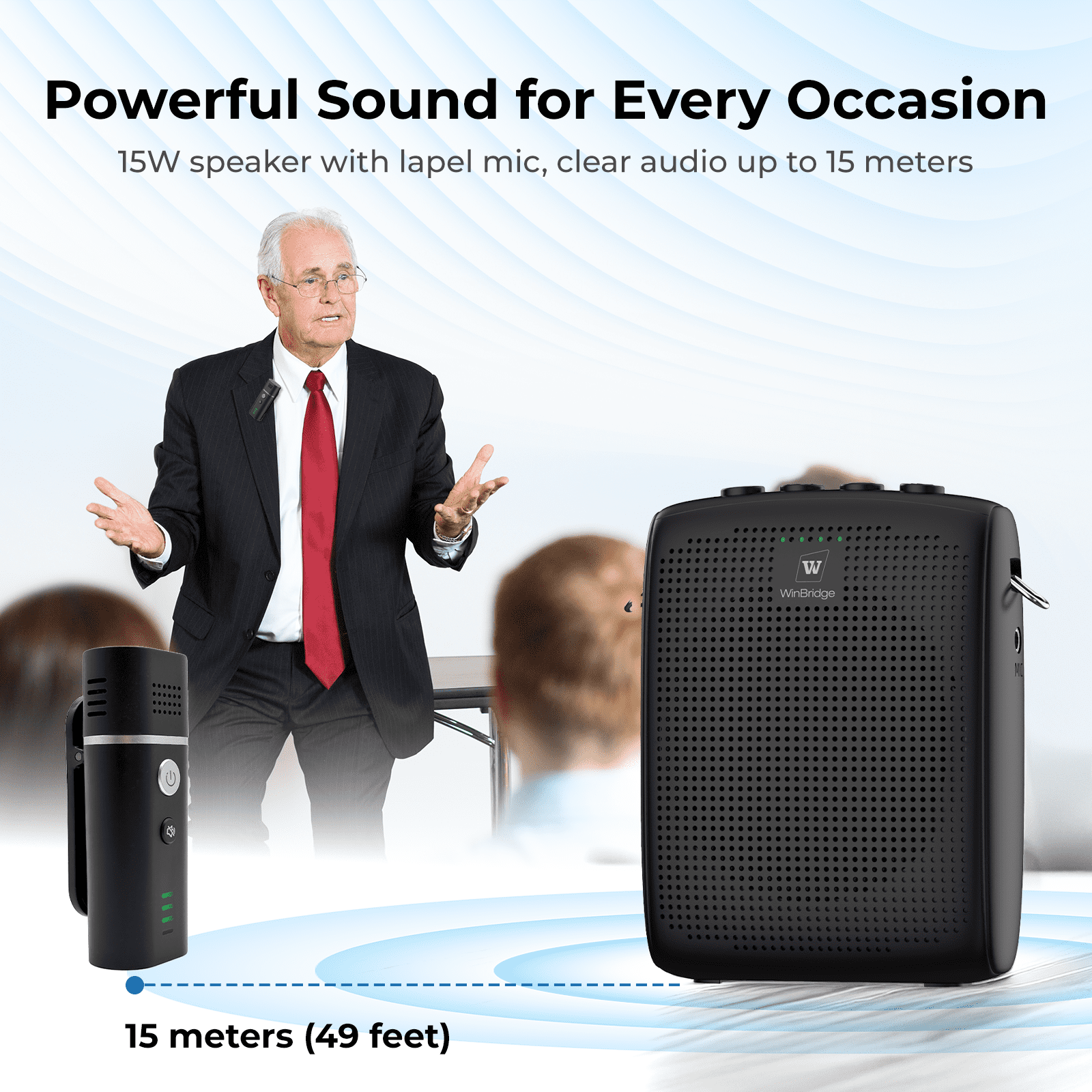 HW HAOWORK Portable Voice Amplifier with Bluetooth Lavalier Microphone,Teacher Mic with Speaker,Wireless Lapel Amplifier for Teachers, Clip On Microphone System Bluetooth Speaker,Mini Megaphone WB006