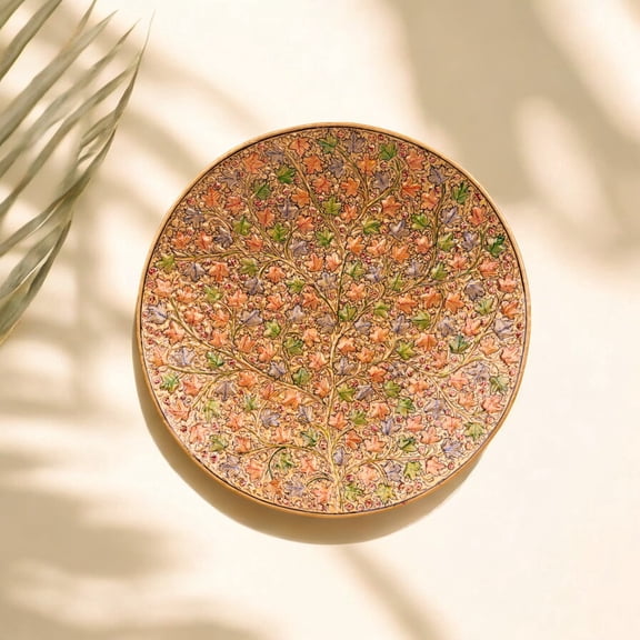 Elegant Papier-Mâché Decorative Plate with Delicate Motifs – Kashmiri Heritage and Contemporary Flair