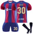 thumbnail image 2 of GZSL 2324 Barcelona Home Football Training Kit, Number # 30 Soccer Jersey, Colorful Short-Sleeve Adult Football Jersey with Gold Lettering Three-Piece Set/S, 2 of 7