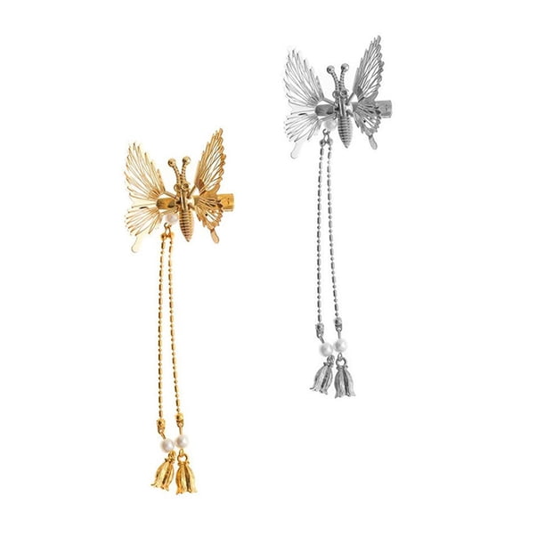 Qarigey Paquete de 2 horquillas de animales con borlas, decoración de ropa voladora móvil de Metal, pinzas para el pelo, tocados para peinados, niñas, Accesorio para el cabello Oro+Plata Qarigey AP011182-03B