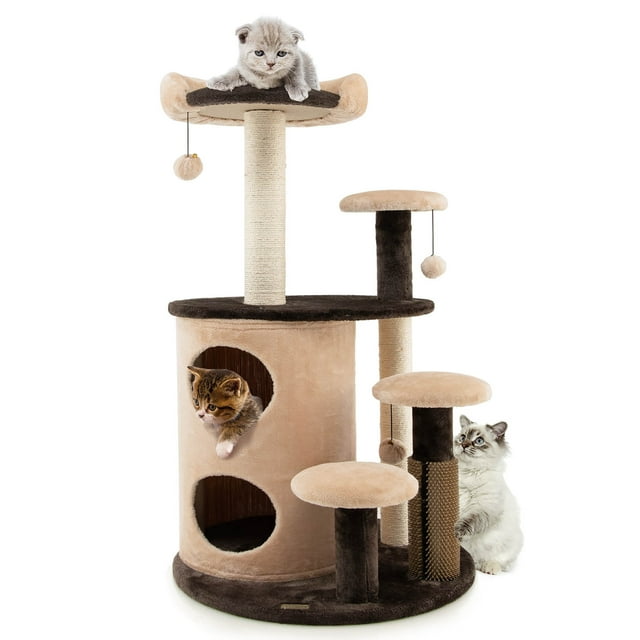 Costway Arbre à Chat 40 Pouces Tour Multi-Niveaux avec Condo à 2 Niveaux Café