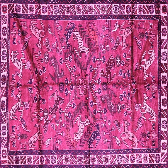 Ahgly Company Indoor Square Animal Pink Traditional Area Rugs, 6' Square