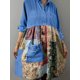 thumbnail image 2 of Vestido camisero de mezclilla de manga larga estilo bohemio con cuello vuelto y retazos para mujer, estilo midi, vestidos casuales de otoño, 2 of 4