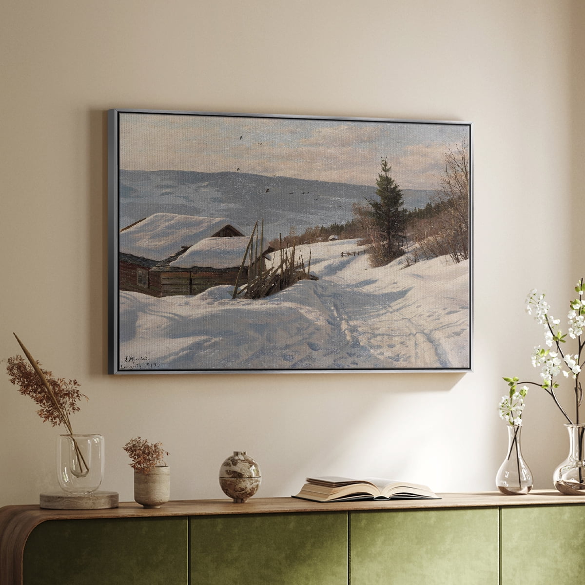 Vintage Landscape-CCCLXXXIII By Wexford Home Framed in Silver Wood Gallery Wrapped Canvas 25 in. x 37 in.