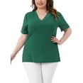 thumbnail image 1 of Blusa elegante de manga corta de encaje con cuello en V para mujer de tallas grandes Agnes Orinda, tunic ribeteada, 3X, verde, primavera-verano, 1 of 6