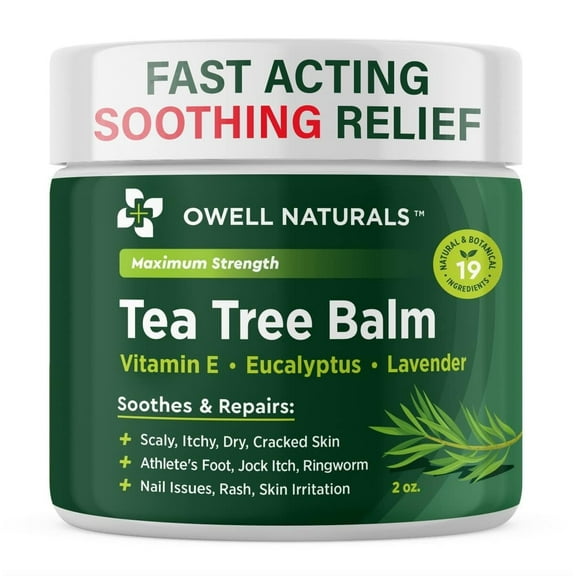 Owell Naturals Tea Tree Balm for Dry Cracked Skin, feet, heel, 2 oz