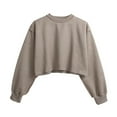 thumbnail image 4 of Besolor Women's Casual Cropped Sweatshirts Crew Neck Long Sleeve Solid Color Pullover Fall Tops Blouse, 4 of 6