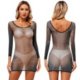 thumbnail image 3 of Vestido ceñido al cuerpo para dormir, lencería Sexy transparente 8D brillante, vestido Babydoll con cuello redondo y manga larga, traje de baño elástico para cubrir, 3 of 5