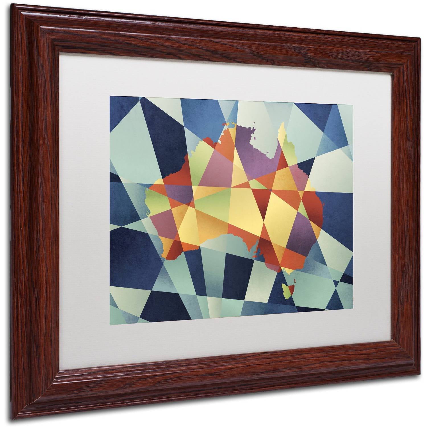 Trademark Fine Art 'Australia Geometric Retro Map' Canvas Art by Michael Tompsett, White Matte, Wood Frame
