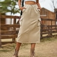 thumbnail image 4 of Women Plus size Long Maxi Skirts Loose Embroidery Summer New Elastic Waist A-line Skirt Ndbuld,Khaki,S, 4 of 4
