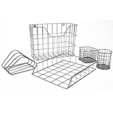 Wire Metal 5 in 1 Desk Organizer Set, Silver