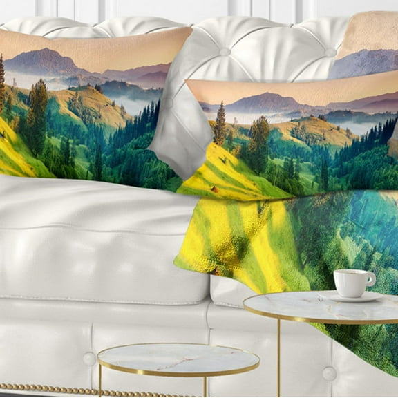 Designart Brightly Green and Blue Mountains - Landscape Printed Throw Pillow - 12x20