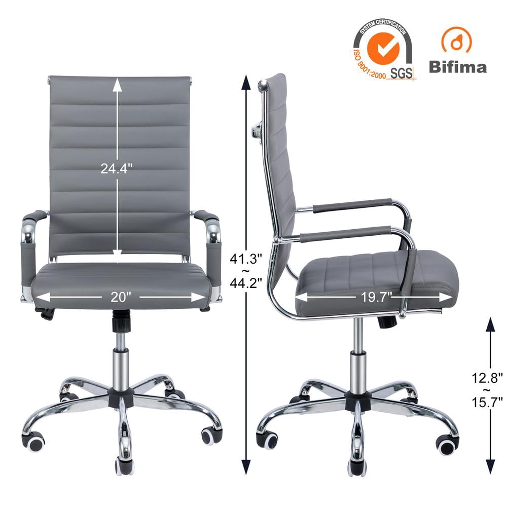 Okeysen Mid-Back Ribbed Home Office Desk Chair Ergonomic Faux Leather Conference Room Swivel Chairs Adult, Gray