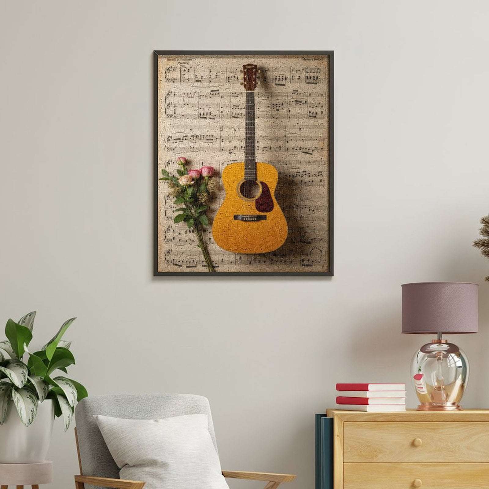 Paint By Numbers Kit for Adults Beginner - DIY Guitar Roses Musical Sheet Art Canvas Painting Kits for Adults, Frameless Paint By Number for Adults for Home Wall Decor 16x20 Inch