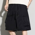 thumbnail image 6 of Men Shorts Jeans Below Knee Men's Cargo Shorts with Elastic Waist Drawstring,Plus Size Summer Wide Leg Shorts with Multi Zipper Pocket Black XXL, 6 of 8