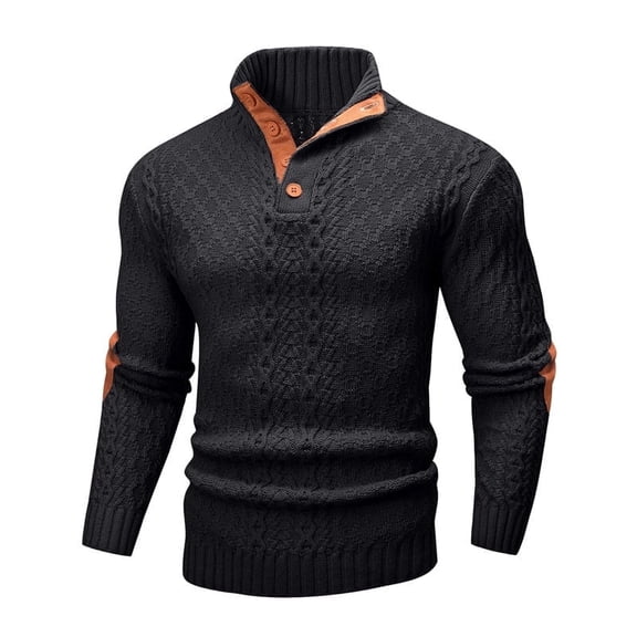 Colsmile Men's Cable Knit Sweater Stand Collar Quarter Button Pullover Casual Long Sleeve Knitwear