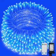 165FT 500 LED String Lights, Blue Fairy Lights Plug in, 16 Modes Transparent Blue Wire, Male-Female & End Connectors, 29V Low Voltage for Indoor Outdoor Christmas Wedding Decoration
