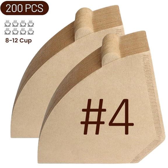 TJS Coffee Filters, Size #4 Cone Filters, Disposable Natural Paper Filters 8-12 Cup for Pour Over and Drip Coffee Maker (Unbleached, 200)
