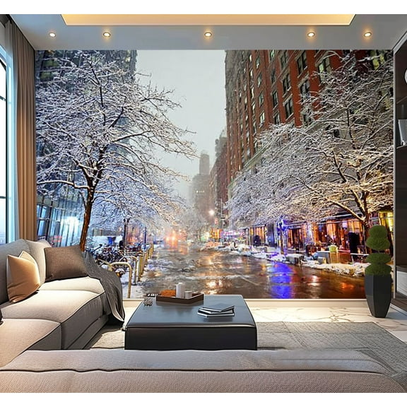 Peel and Stick Wallpaper Winter snowfall New York Modern Art Wall Mural Decor Self Adhesive and Removable 100in x 144in