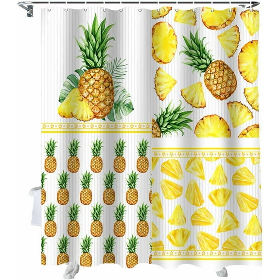 Shower Curtain Pineapple Fruit Shower Curtains for Bathroom Decor Yellow Green Shower Curtain Sets with Hooks Waterproof Fabric Bath Curtain Extra Long 72" X 84"