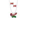 thumbnail image 2 of Delight Jewelry Silvertone Striped Red Enamel Heart with Beaded Decoration Christmas Kiss Charm Necklace and Stud Earrings, 2 of 4