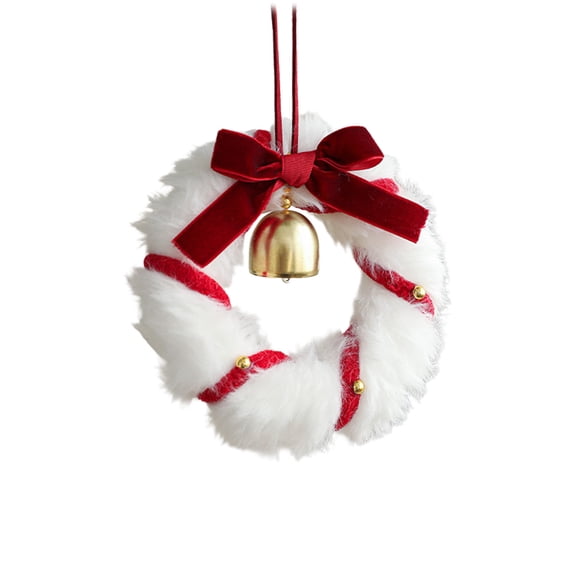 CuiLiyq Christmas Wreath Pendant, Mini Plush Wreath Pendant with Bowknot Decoration, for Home Holiday Wedding Party Fireplace Window Decoration and Christmas Gifts, White