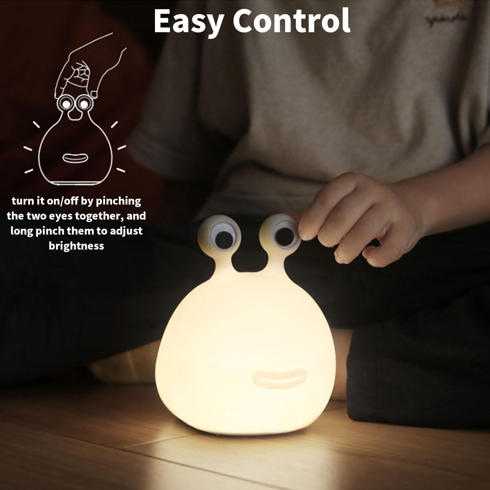 Slug Night Light for Kids, BPA-Free ABS & Silicone Baby Nursery Bedside Lamp USB Rechargeable, Adjustable Brightness, Auto-Off Setting, Cute Christmas Birthday Gift for Girls Boys