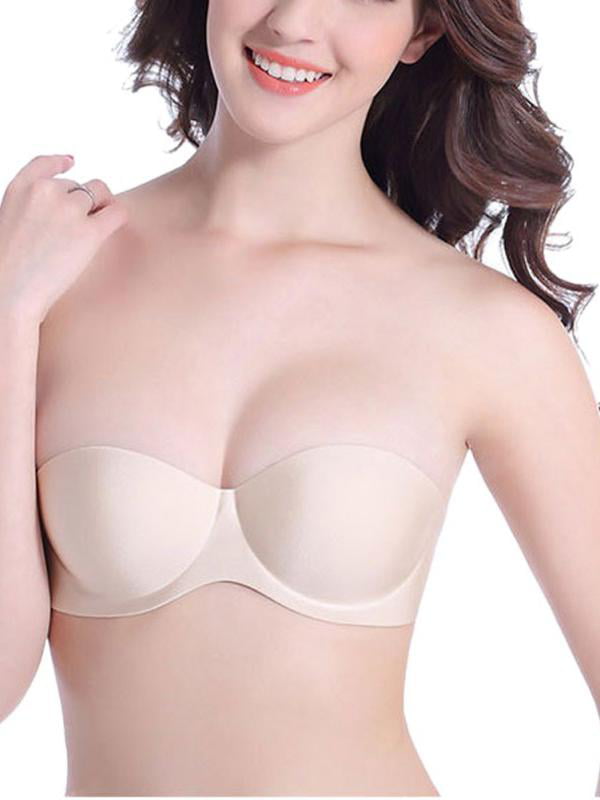 Women Lift Demi Strapless Bra,Smoothing Clear Back Strap Push Up Bras Invisible Support Bra 2 Strap Beauty Back Wirefree Bra for Evening Dress Backless Sexy Dress Tube Top Bra Chest Wrap,Nude -