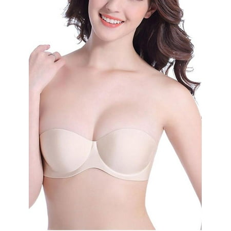 

Amazingfashion Women s Bras Sexy One-piece Strapless Seamless Gather-up Solid Color Invisible Bra