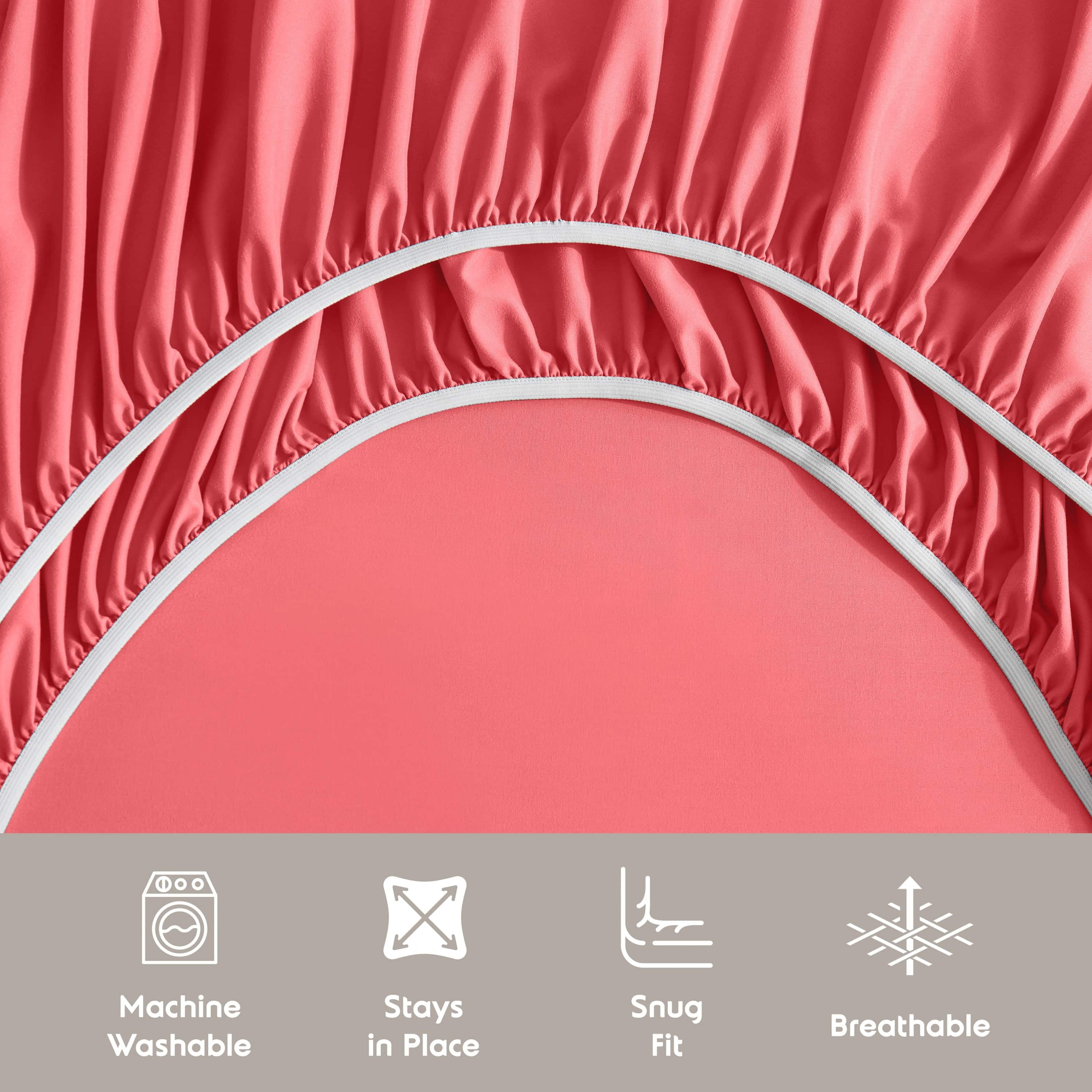 Lammaloe Split King Sheets Set, Hotel Style Deep Pocket 5 Piece Bed Sheets, Luxury Soft Microfiber Sheet Sets, Coral Pink