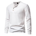 thumbnail image 2 of Men Waffle Henley Shirts Buttons Collar Long Sleeve Casual Pullover Soft Stretch Lightweight Tees Fall Basic Tops, 2 of 5