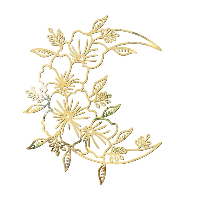 Bsvklp Crescent Hollow Flower 3D Acrílico Espejo Adhesivo Pared Calcomanías para El (Oro)