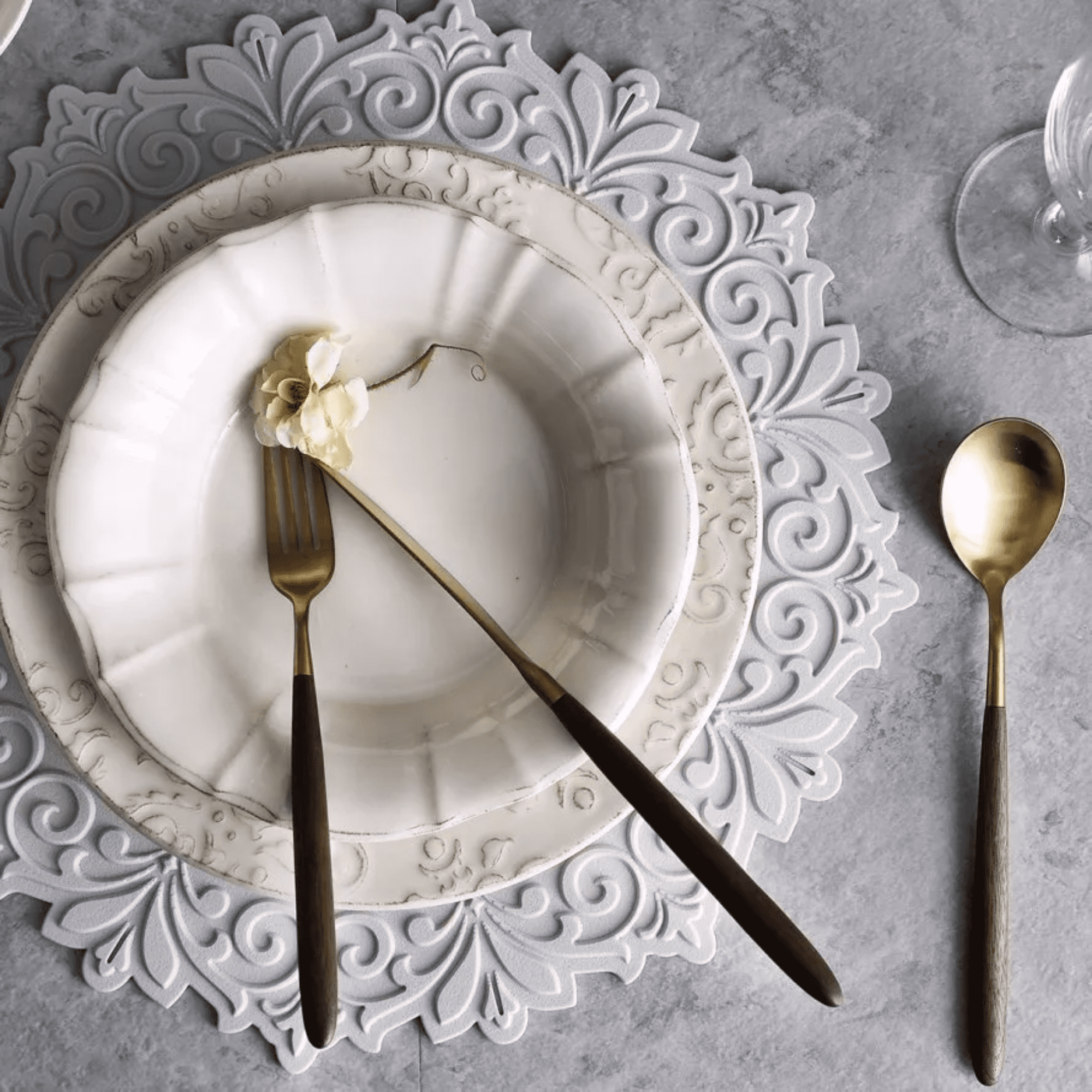2 Set, Premium 14" Silicone Placemat – Heat-Resistant, Non-Slip & Waterproof – Easy to Clean, Dishwasher Safe Table Mat for Dining & Kitchen (Ivory)