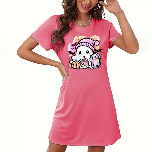 Tnhcen Pyjama d'Halloween pour Femmes Grande Taille, Robes de Pyjama en Molleton Double Face P-2TG, Douces et Confortables, Tenue d'Intérieur Extensible