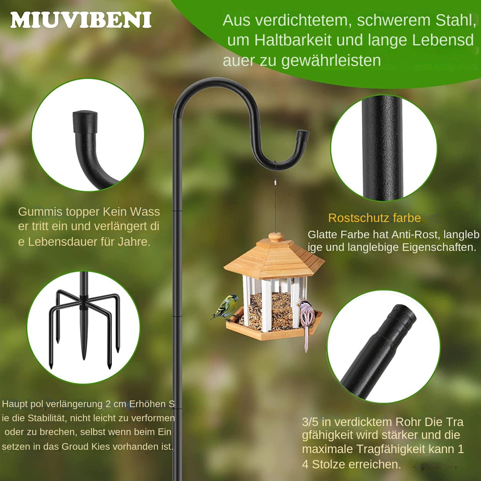 Double Shepherds Hooks For Outdoor, Bird Feeder Pole Shepherds Hook, Heavy Duty Iron Adjustable Hook Outside With 5 Prongs Base For Outside