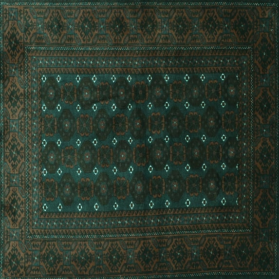 Ahgly Company Machine Washable Indoor Square Persian Turquoise Blue Traditional Area Rugs, 4' Square