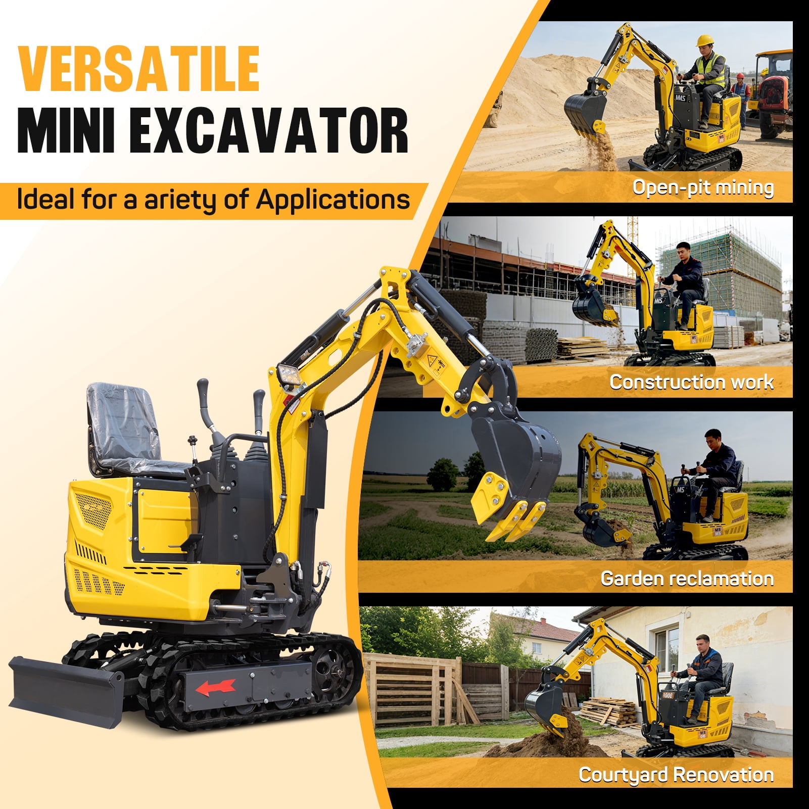 mimi 23.5㎝ MMS 0.6 Ton Mini Excavator, 9.25HP 302cc Gasoline Engine Swing