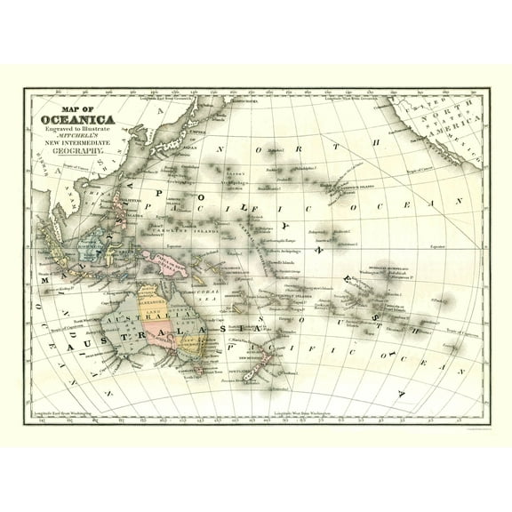 Historic Map - Oceania - Mitchell 1869 - 30.68 x 23 - Vintage Wall Art