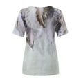 thumbnail image 5 of OAVQHLG3B Tops for Women Casual Summer Casual T-shirt Feather Printed Round-Neck Short Sleeve Pullover Tops Blouse, 5 of 5
