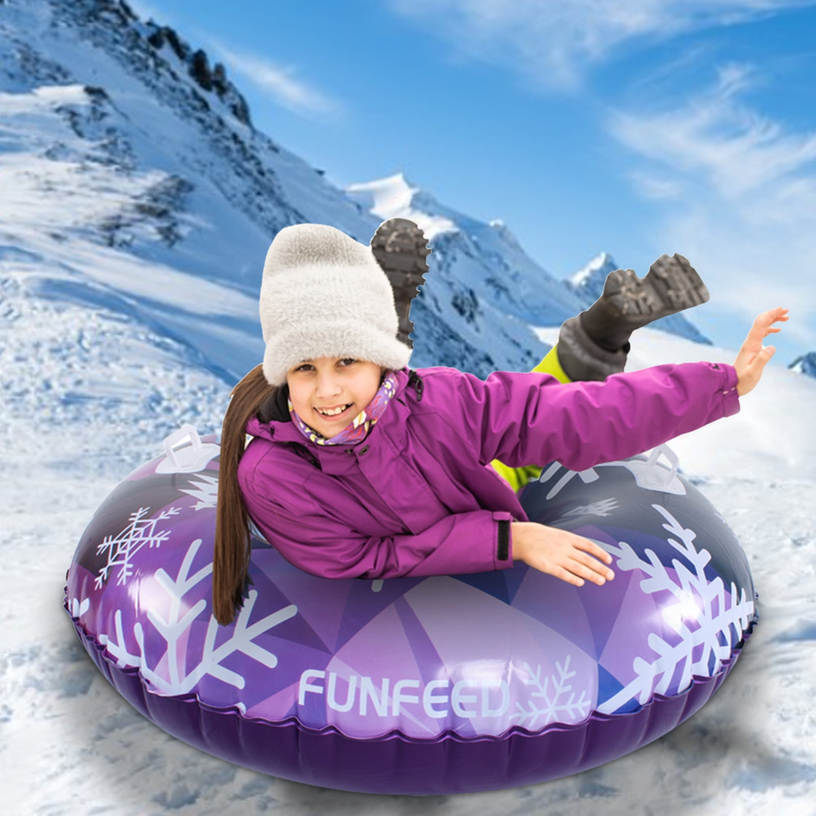 YIFAEUX Inflatable Snow Tube Sled with Double Handles Ski Ring Valve Design Heavy Duty Winter Outdoor Toy for Kids Adults