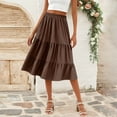 thumbnail image 2 of WTOBBY Women's Casual High Waist Drawstring A-line Solid Color Skirt with Pockets, Flowy Maxi Design for Everyday Wear, Bohemian Style Elastic Waist Skirt,Coffee M, 2 of 5