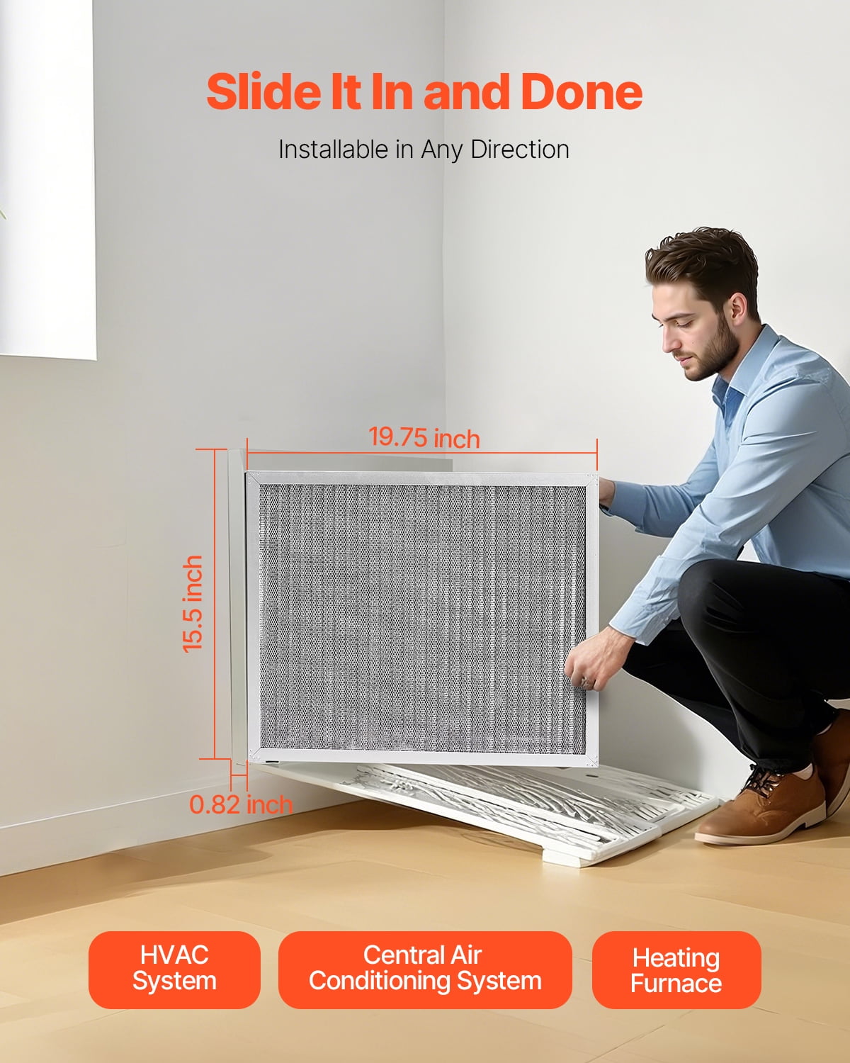 VEVOR Electrostatic Air Filter, 16x20x1 inch Washable & Reusable Aluminum AC/HVAC Furnace Filter, Home or Office (Actual Size: 15.5 x 19.75 x 0.82 in)