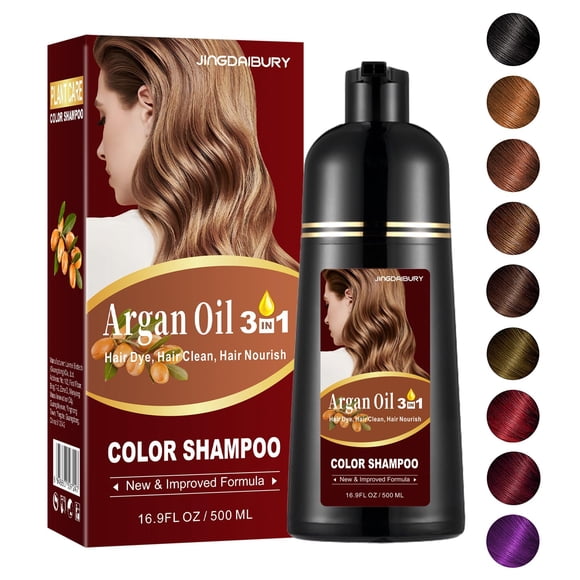 Agthyuve Tinte para el cabello marrón claro 16.9 onzas líquidas Champú para el cabello con aceite de argán Champú para tinte para el cabello 3 en 1 Champú para color de cabello semipermanente fácil de
