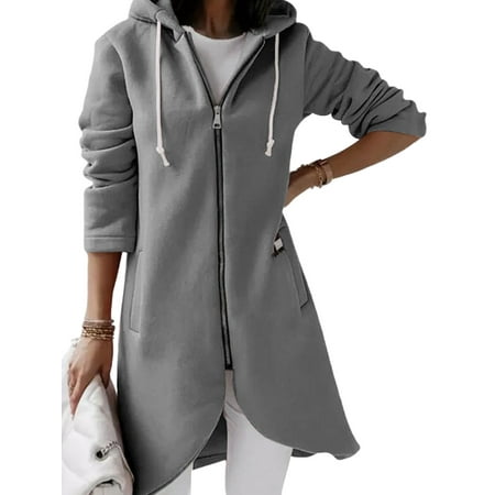 Niuer Women's Long Zip Up Hoodie Oversized Fleece Tunic Hooded Sweatshirt Jacket with Pockets