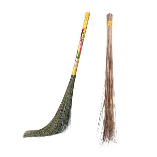 Hari Ram Gulab Rai Clean Sweep Floor Broom | With Natural Pure Bamboo Coconut Seek Jhadu | Soft No Dust Phool Jhadu | Jadoo For Home, Office. Bathroom & Outdoor Cleaning, Hard Floor | Pack Of 1