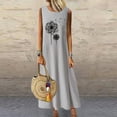 thumbnail image 2 of Wycnly Womens Dresses Breathable Soft Cotton Line Loose Swing Tunic Tank Maxi Dresses Dandelion Print Round Neck Sleeveless Long Summer Dress Gray xl Clearance Under $5, 2 of 4