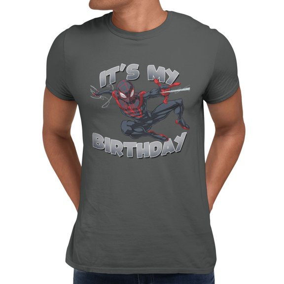 Marvel Spider-Man Birthday Classic Pose Men's T Shirt (Charcoal, S-XXXL)