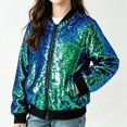 thumbnail image 4 of Vdoaml Girls Sequin Bomber Jacket Kids Full Zip Long Sleeve Sparkly Coat Children Party Performance Outerwear 11-12 Years Green, 4 of 5