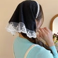 thumbnail image 4 of Helii Lace Triangle Head Scarf for Women – Vintage French Floral Headwrap, Boho Lace Trim Bandana Headband, Adjustable Tie Back Kerchief for Spring Summer Wedding Beach Light Pink,One Size, 4 of 6